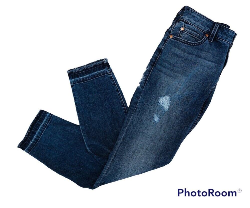 Level 99 Women's Amber Slouchy Crop Skinny Jeans Sz 26 Distressed Raw Hem Zip